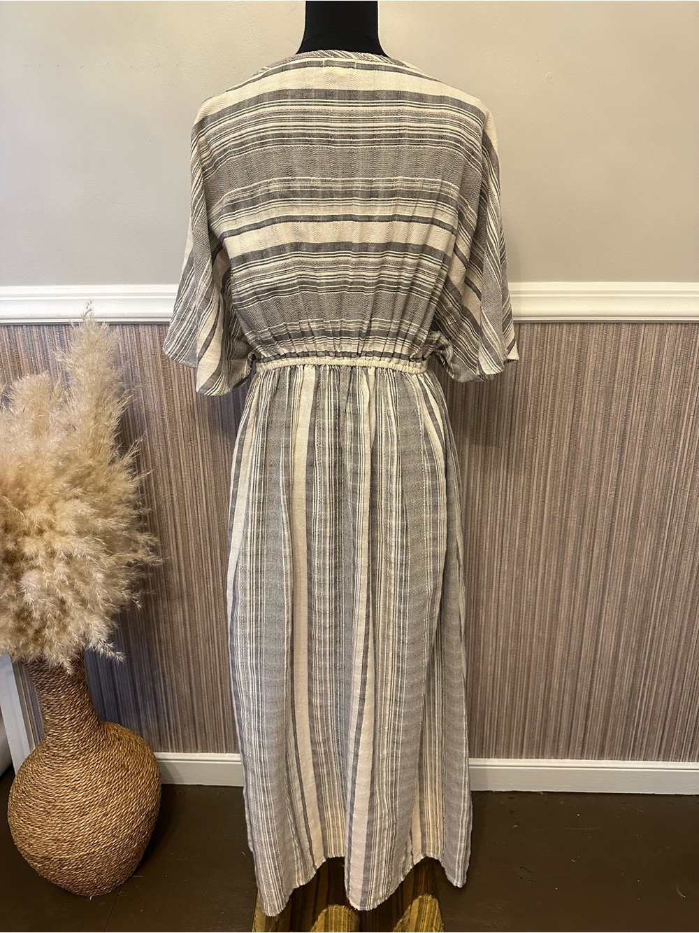 World Market Boho Striped Maxi Dress Tassel Tie Cotton L/XL - Picture 7 of 12